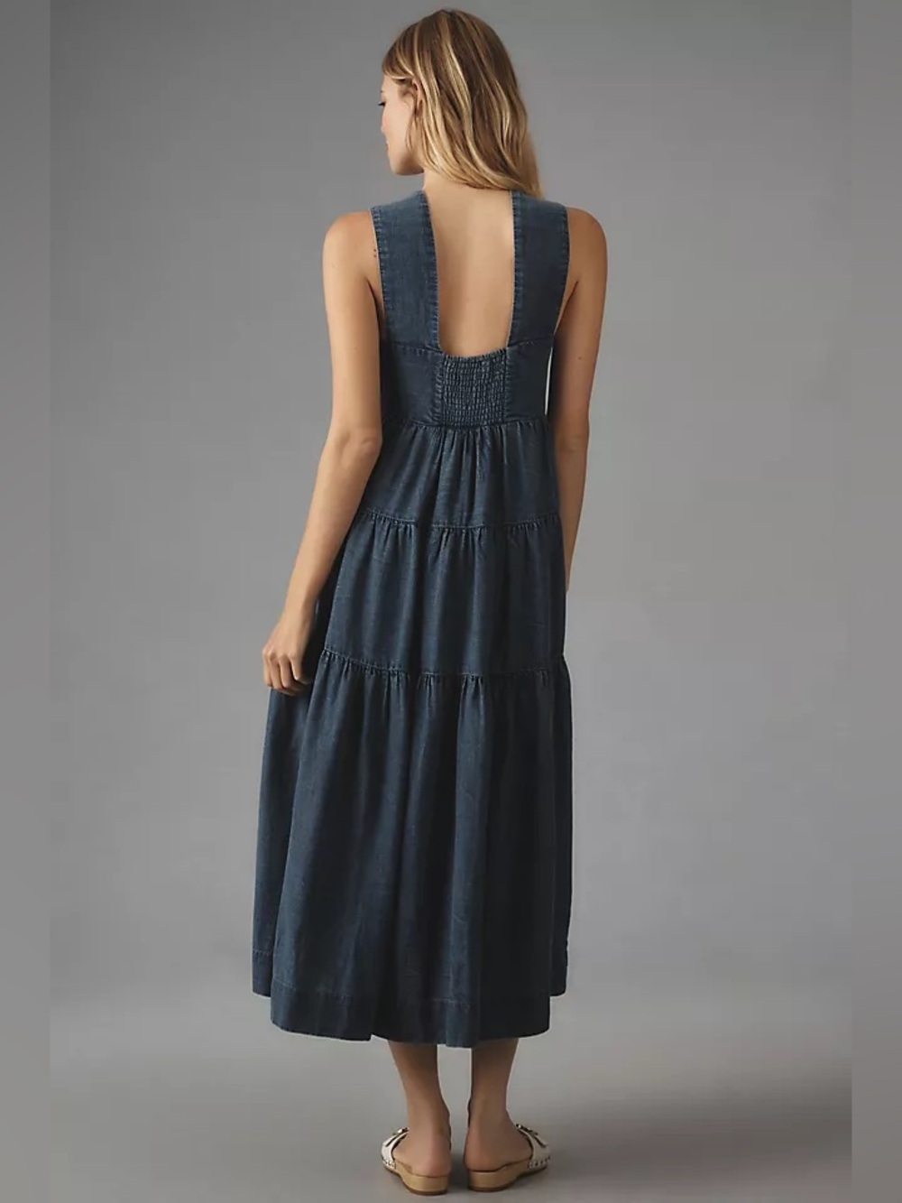 By Anthropologie Dress Womens XL Denim Tiered Helena Midi Blue - Picture 3 of 12